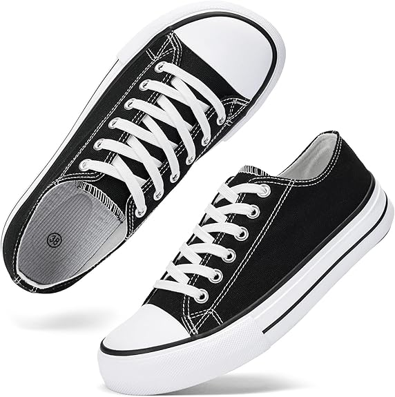 Classic Low-Top Canvas Shoes - Black and White